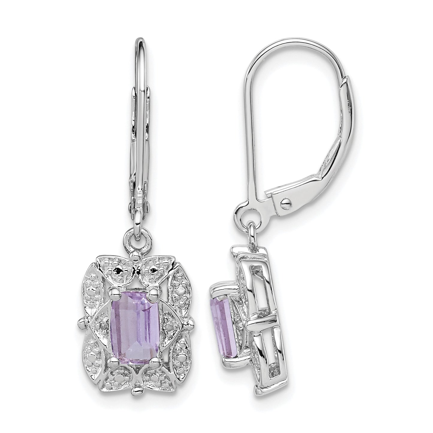 Sterling Silver Rhodium-plated Diamond and Pink Quartz Earrings