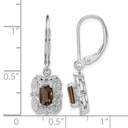 Sterling Silver Rhodium-plated Diamond and Smoky Quartz Earrings