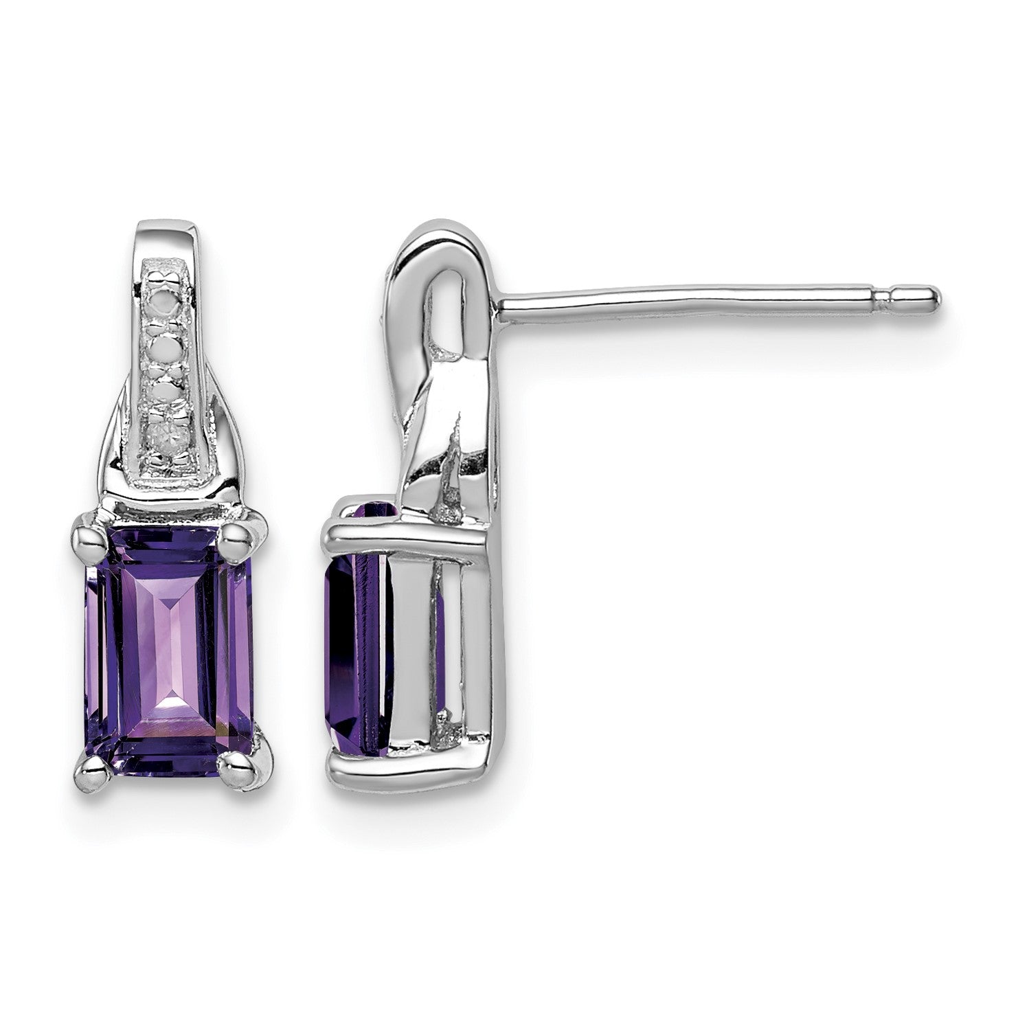 Sterling Silver Rhodium-plated Diamond and Amethyst Earrings