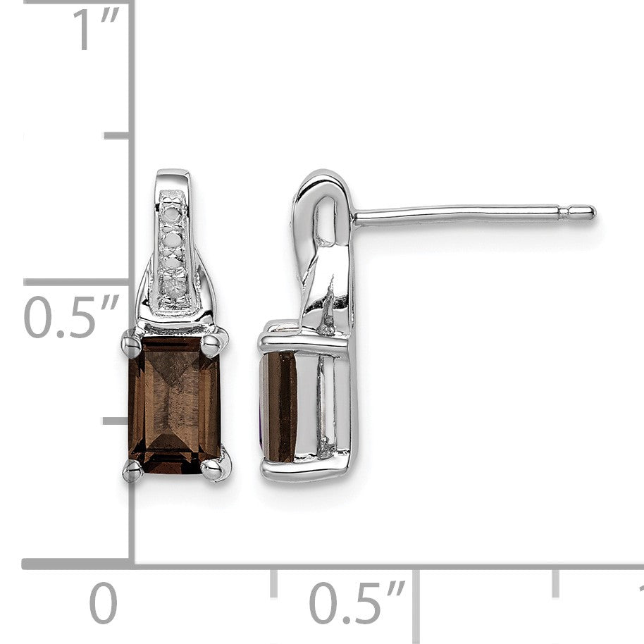Sterling Silver Rhodium-plated Diamond and Smoky Quartz Earrings