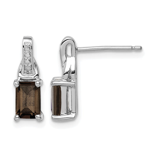 Sterling Silver Rhodium-plated Diamond and Smoky Quartz Earrings