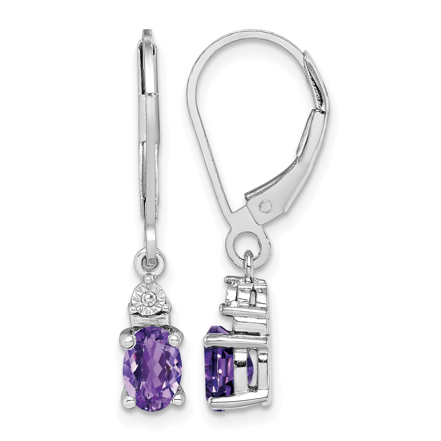 Sterling Silver Rhodium-plated Diamond and Amethyst Earrings