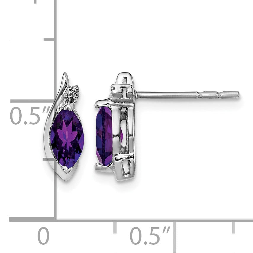 Sterling Silver Rhodium-plated Diamond and Amethyst Earrings