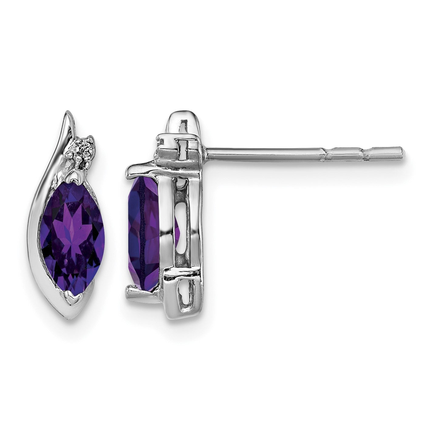 Sterling Silver Rhodium-plated Diamond and Amethyst Earrings