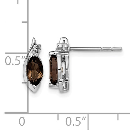 Sterling Silver Rhodium-plated Diamond and Smoky Quartz Earrings