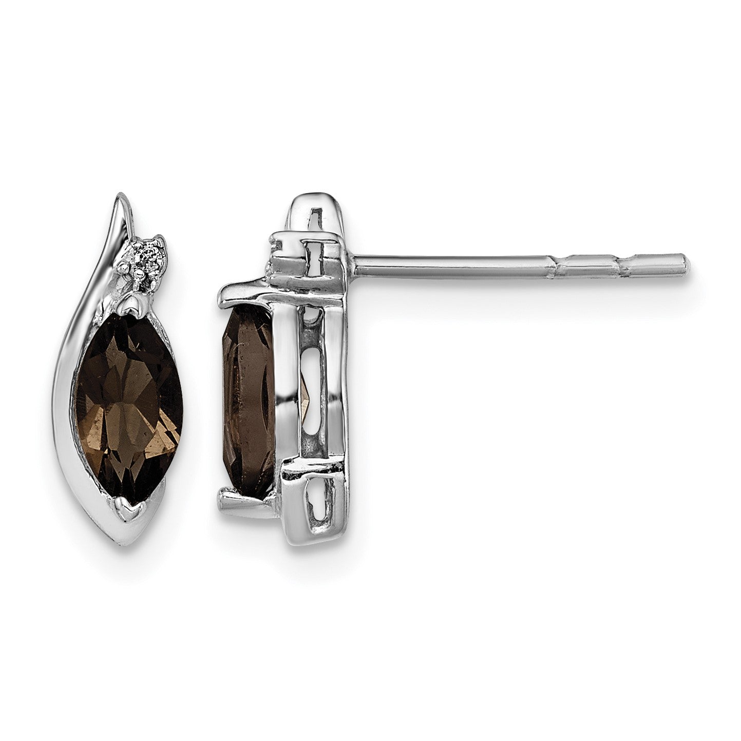 Sterling Silver Rhodium-plated Diamond and Smoky Quartz Earrings