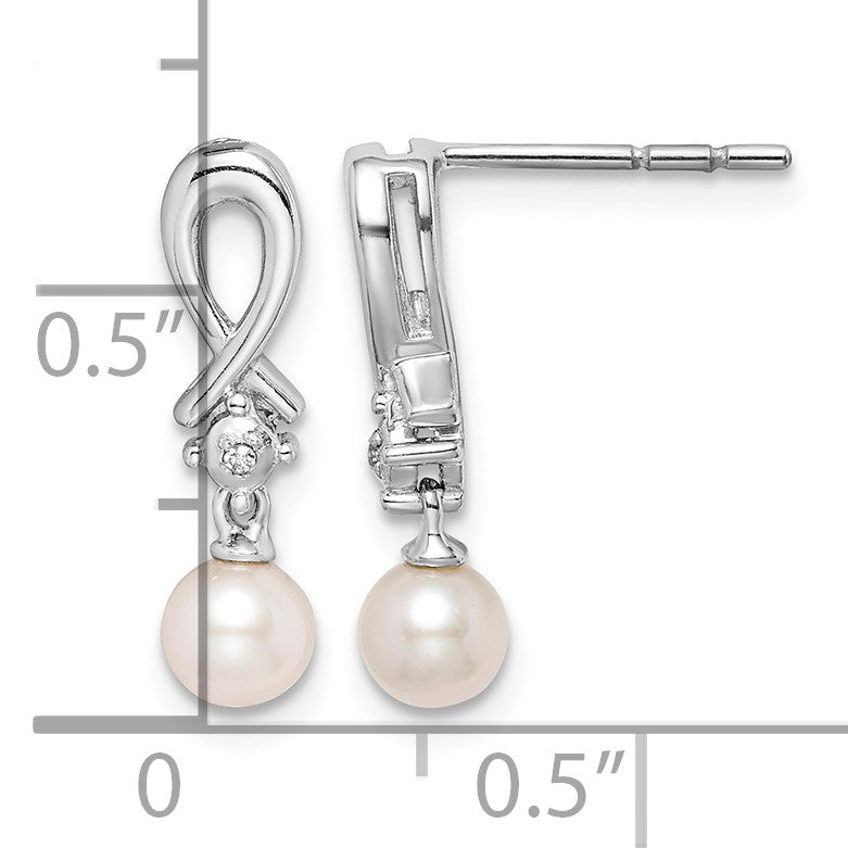 Sterling Silver Rhodium-plated FW Cultured Pearl Diamond Earrings