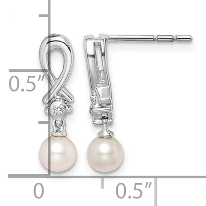 Sterling Silver Rhodium-plated FW Cultured Pearl Diamond Earrings