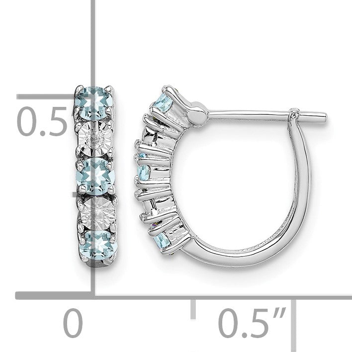 Sterling Silver Rhodium-plated Aquamarine & Diamond Earrings