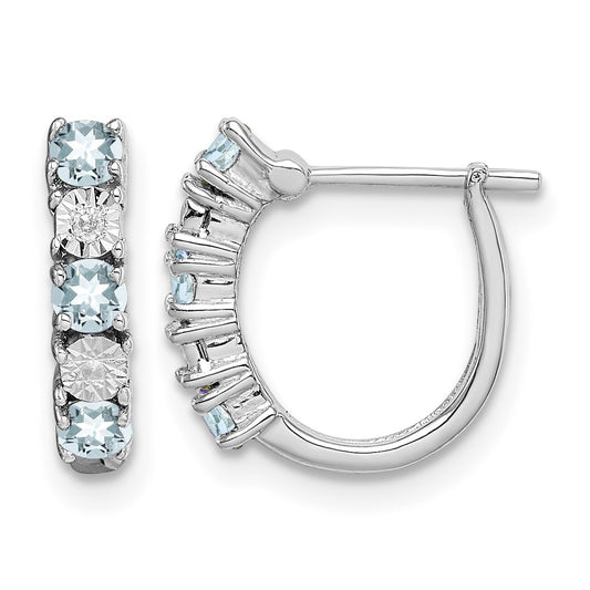 Sterling Silver Rhodium-plated Aquamarine & Diamond Earrings