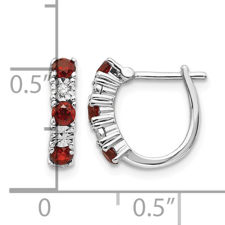 Sterling Silver Rhodium-plated Garnet & Diamond Earrings