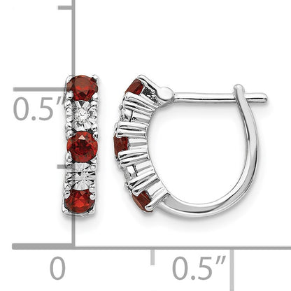 Sterling Silver Rhodium-plated Garnet & Diamond Earrings