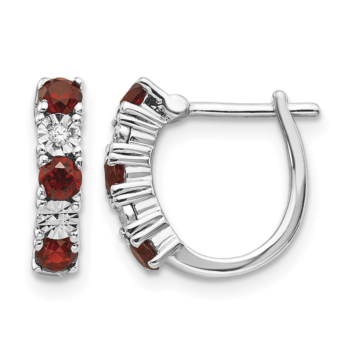 Sterling Silver Rhodium-plated Garnet & Diamond Earrings