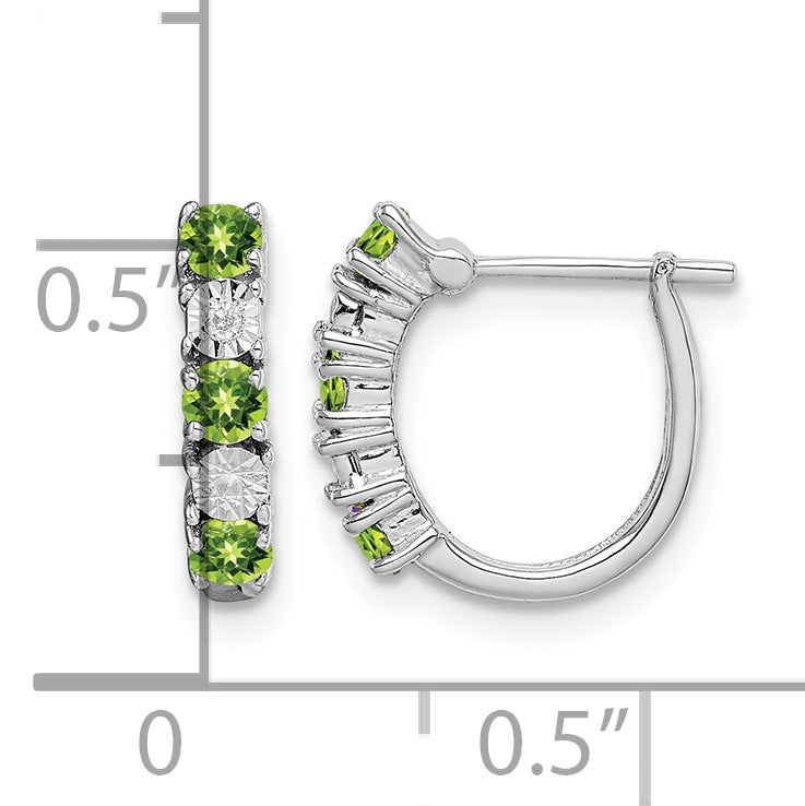 Sterling Silver Rhodium-plated Peridot and Diamond Earrings
