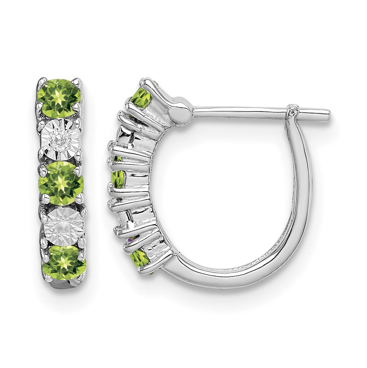 Sterling Silver Rhodium-plated Peridot and Diamond Earrings