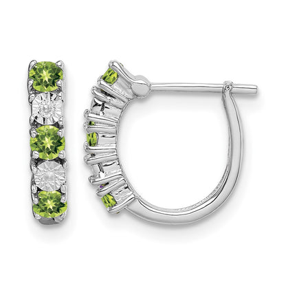 Sterling Silver Rhodium-plated Peridot and Diamond Earrings
