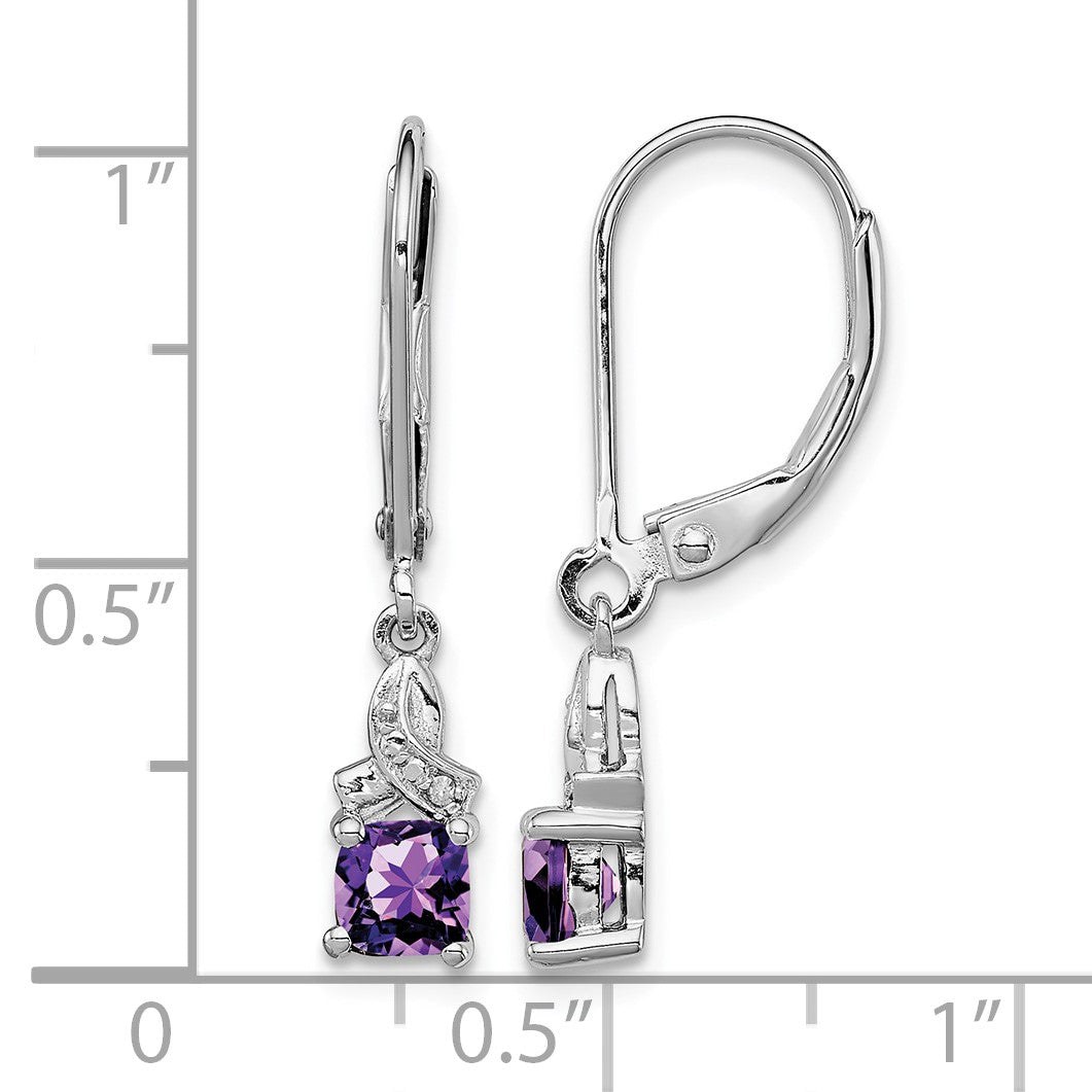 Sterling Silver Rhodium-plated Amethyst and Diamond Earrings
