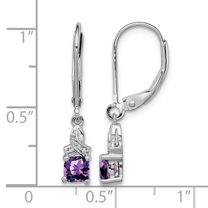 Sterling Silver Rhodium-plated Amethyst and Diamond Earrings
