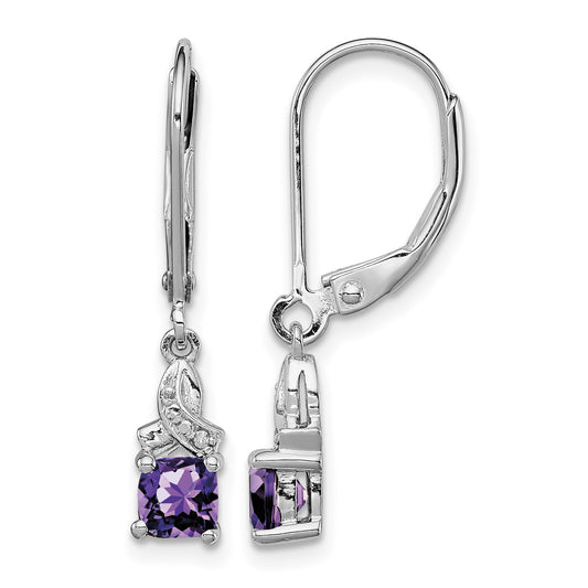 Sterling Silver Rhodium-plated Amethyst and Diamond Earrings