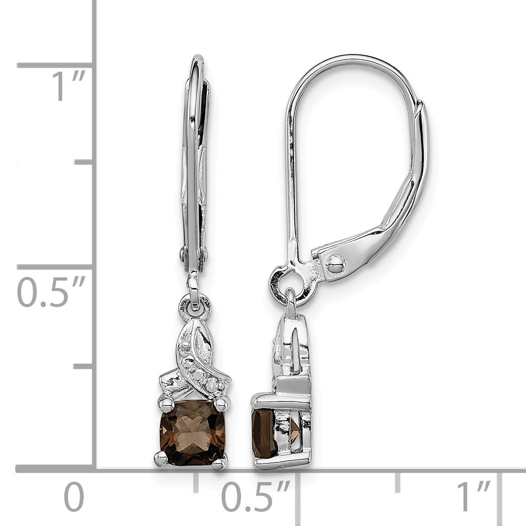 Sterling Silver Rhodium-plated Smoky Quartz and Diamond Earrings