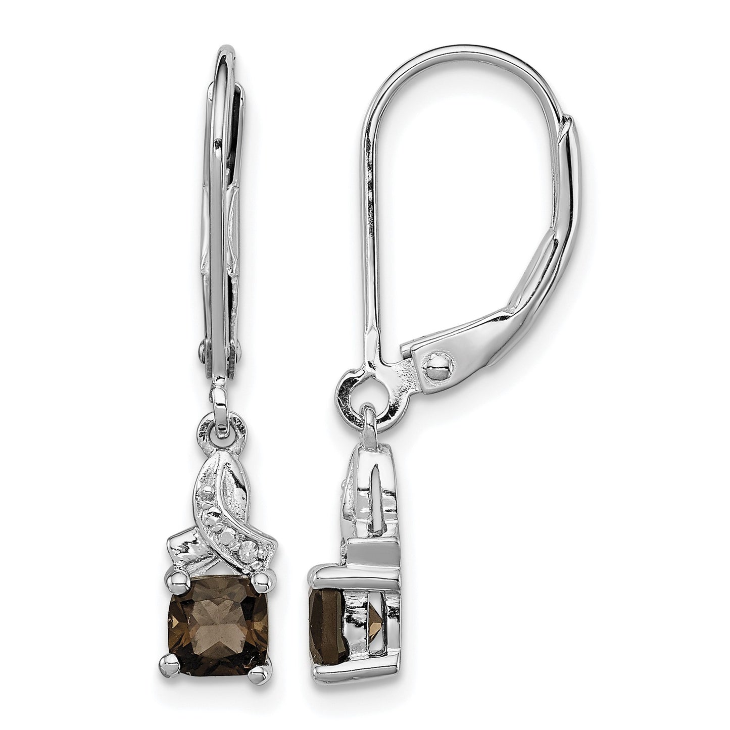 Sterling Silver Rhodium-plated Smoky Quartz and Diamond Earrings