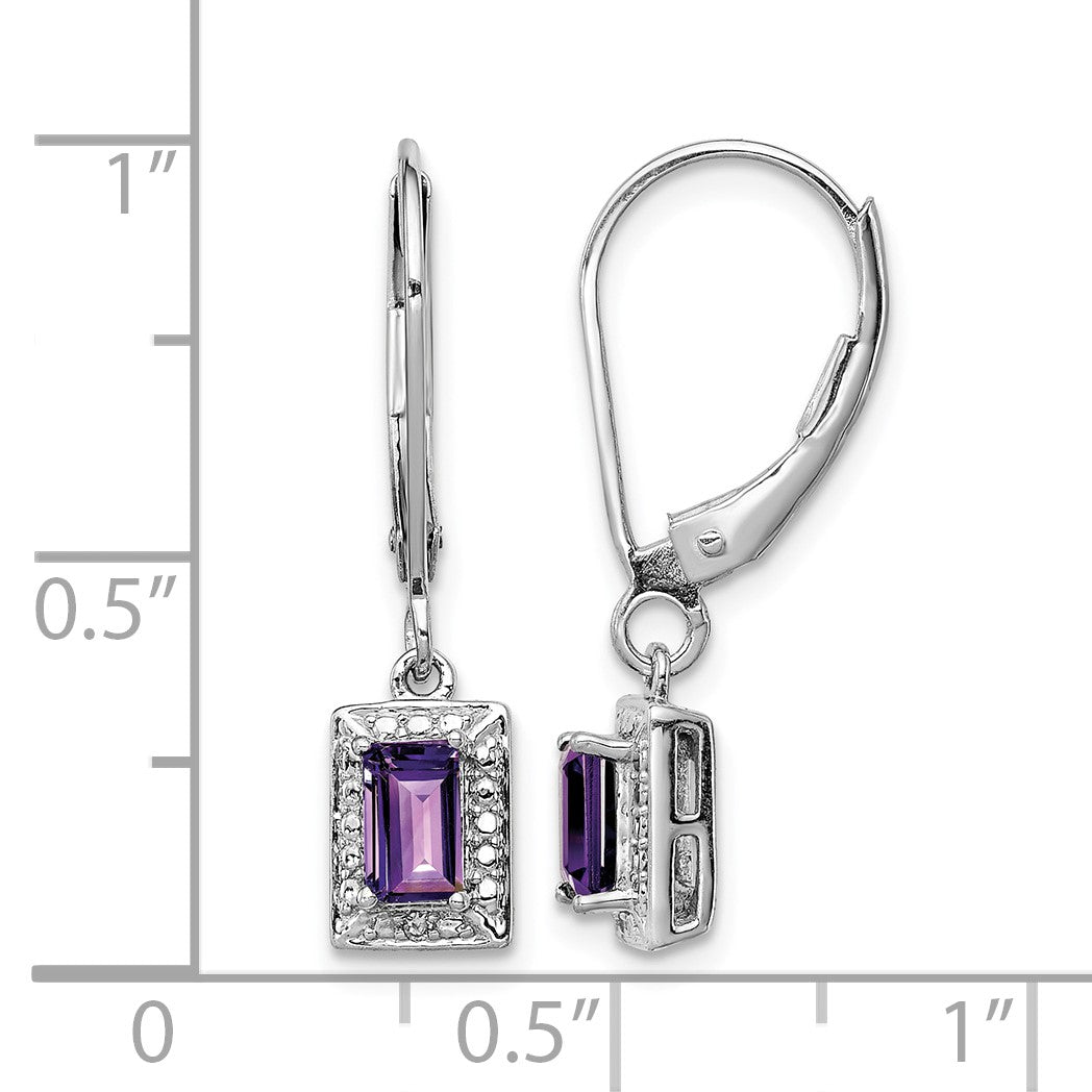 Sterling Silver Rhodium-plated Amethyst and Diamond Earrings
