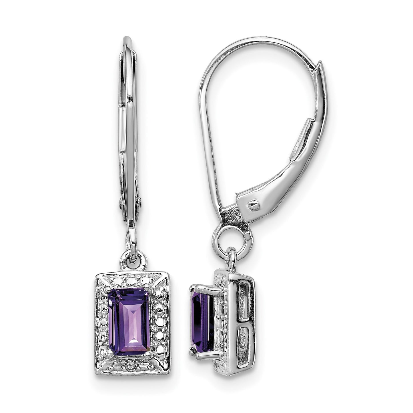 Sterling Silver Rhodium-plated Amethyst and Diamond Earrings