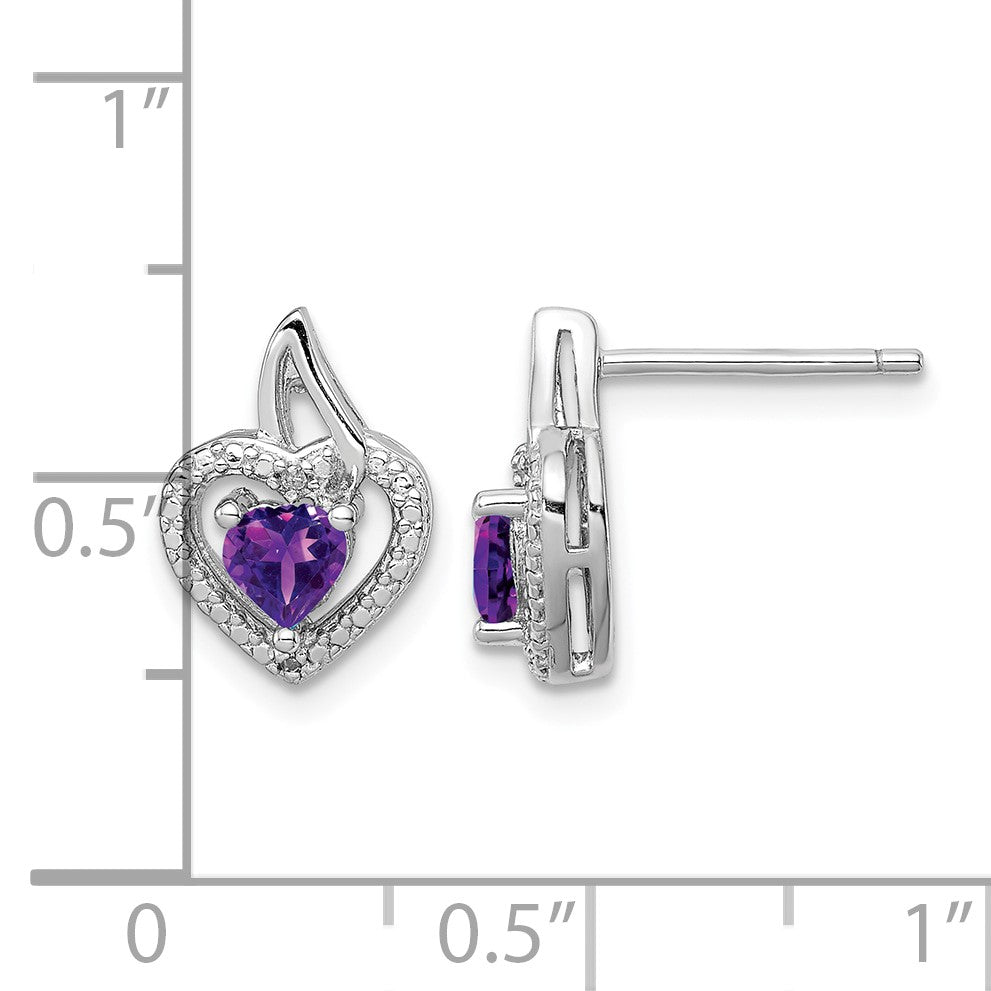 Sterling Silver Rhodium-plated Amethyst and Diamond Earrings