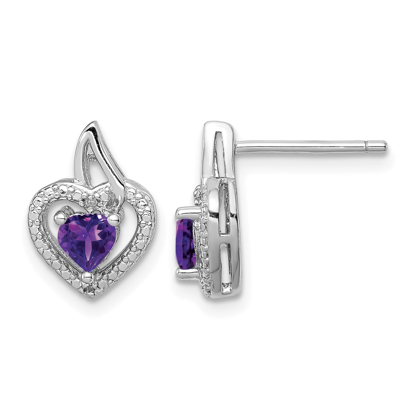 Sterling Silver Rhodium-plated Amethyst and Diamond Earrings