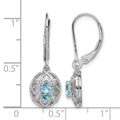 Sterling Silver Rhodium-plated Blue Topaz Diamond Earrings