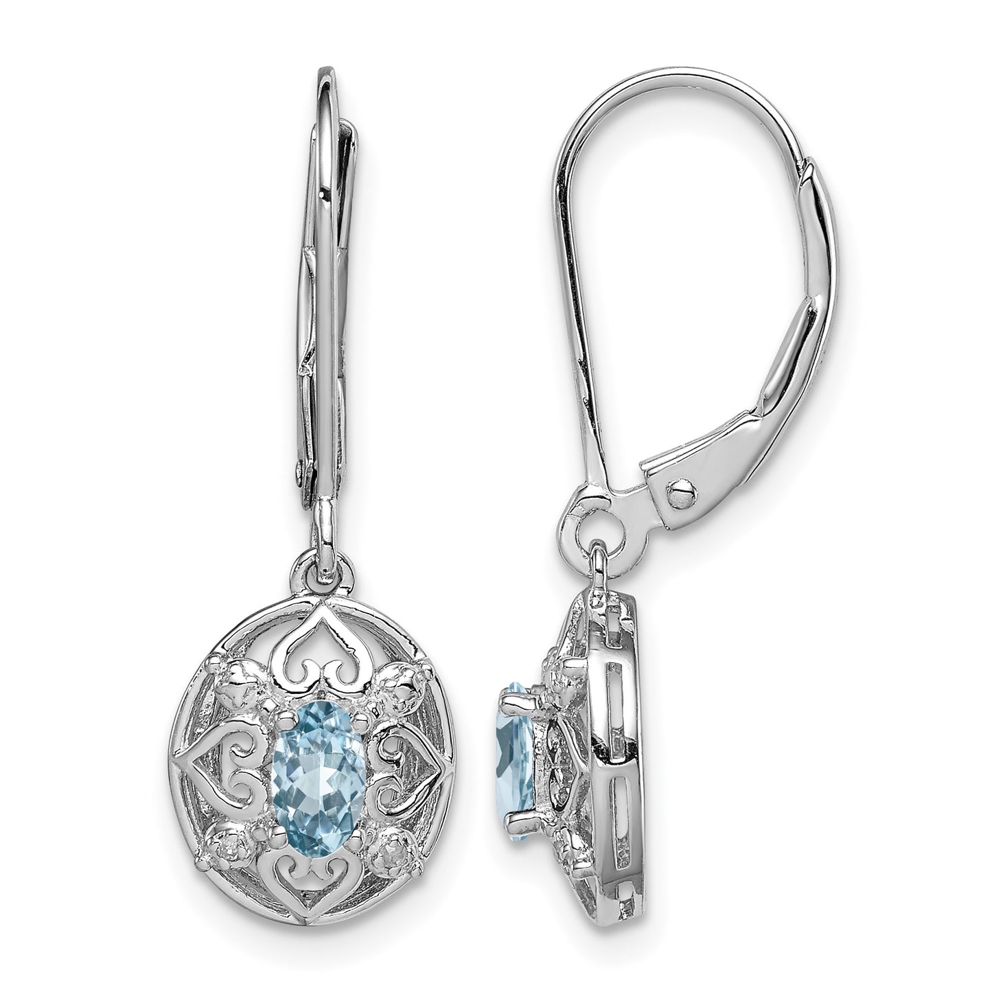 Sterling Silver Rhodium-plated Blue Topaz Diamond Earrings
