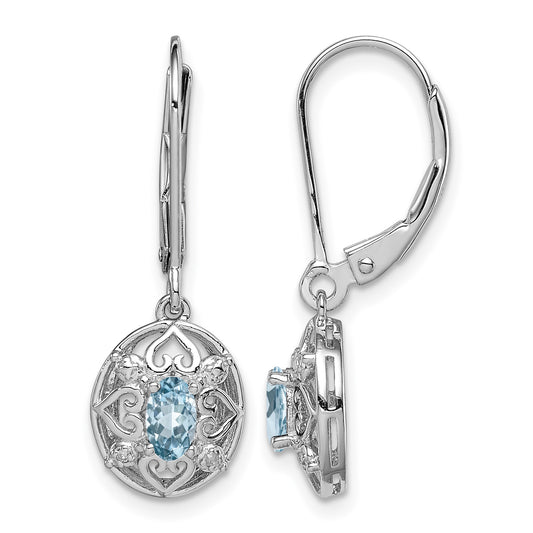 Sterling Silver Rhodium-plated Blue Topaz Diamond Earrings