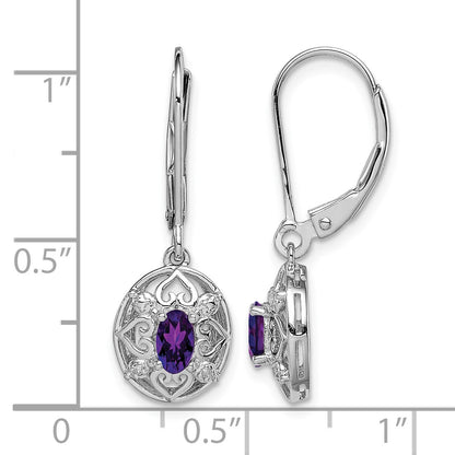 Sterling Silver Rhodium-plated Amethyst and Diamond Earrings