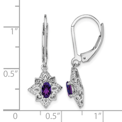 Sterling Silver Rhodium-plated Amethyst and Diamond Earrings