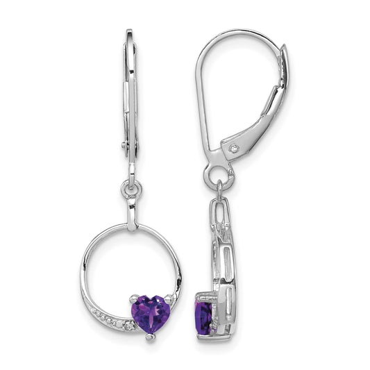 Sterling Silver Rhodium-plated Amethyst and Diamond Earrings