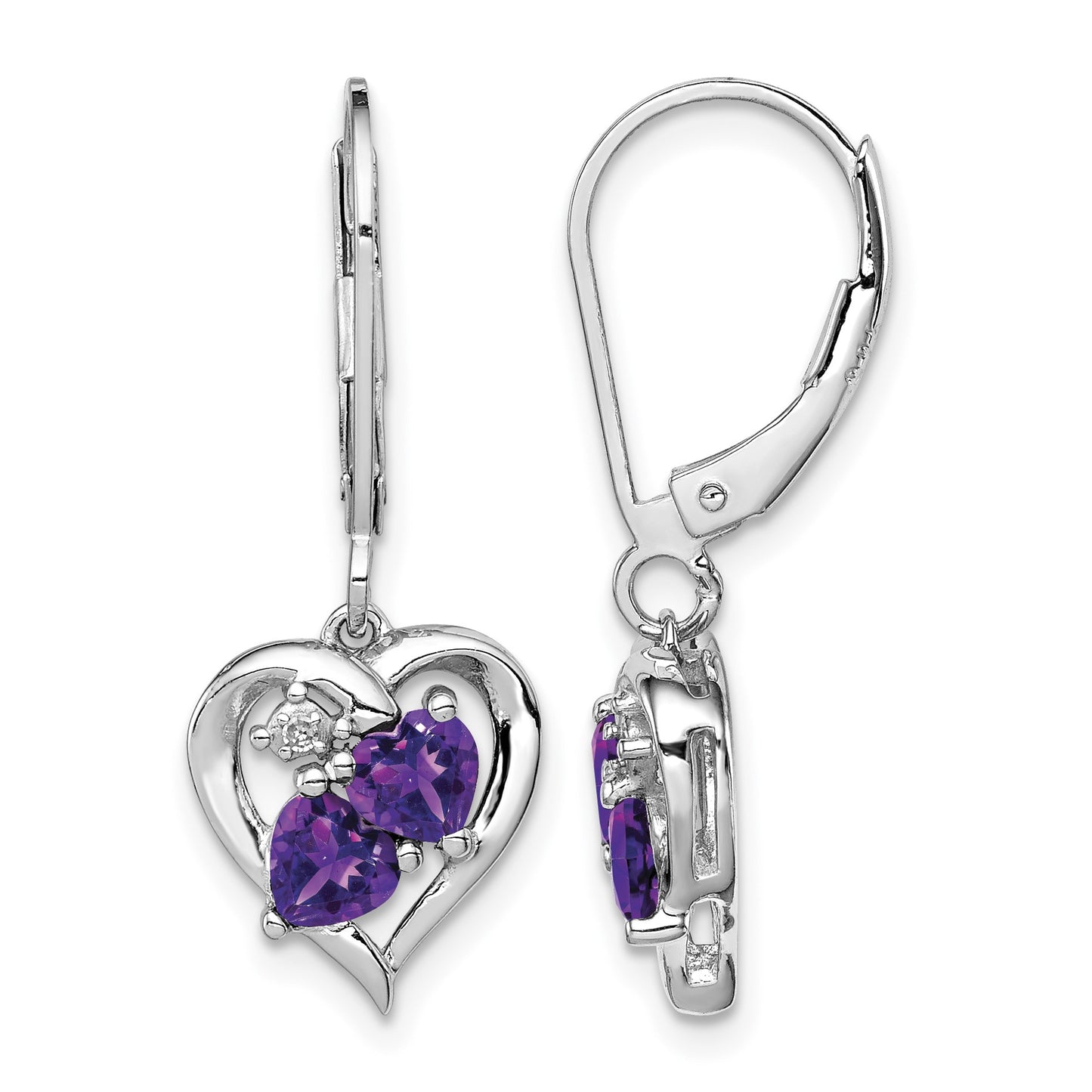 Sterling Silver Rhodium-plated Amethyst and Diamond Earrings