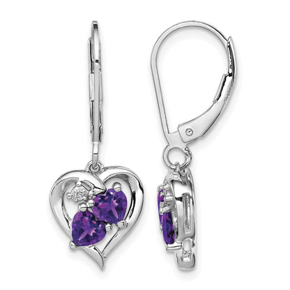 Sterling Silver Rhodium-plated Amethyst and Diamond Earrings