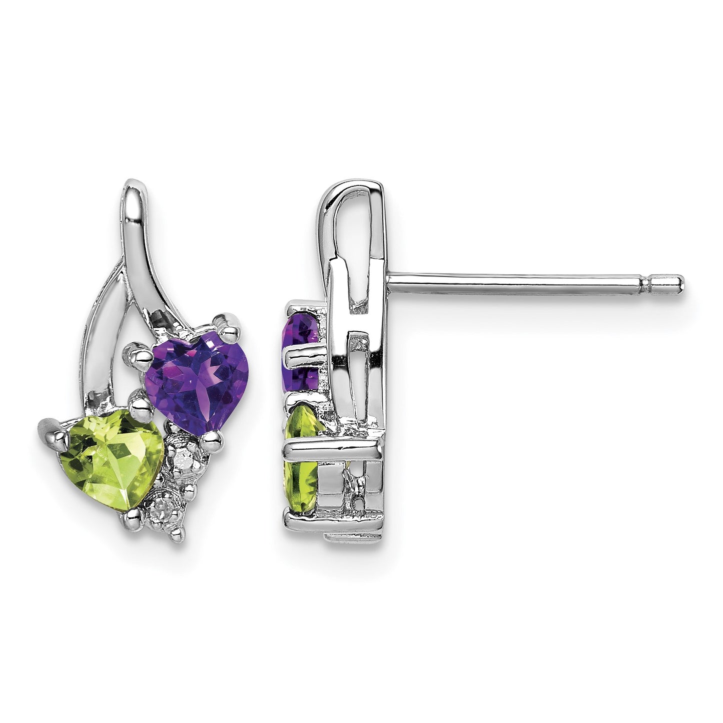Sterling Silver Rhodium-plated Amethyst Peridot Diamond Earrings