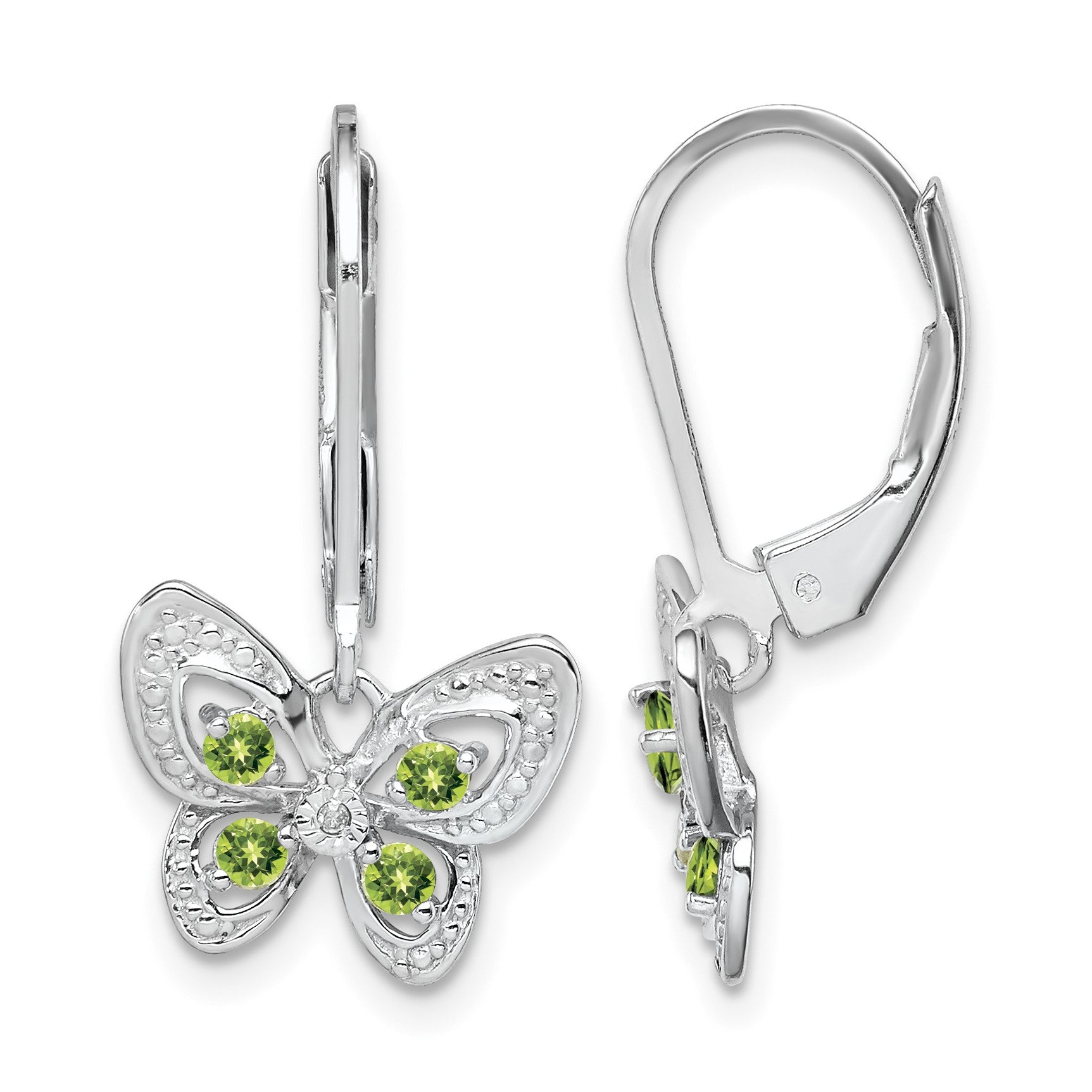 Sterling Silver Rhodium-plated Peridot and Diamond Earrings