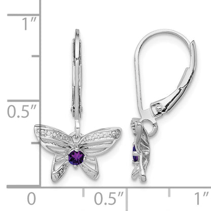 Sterling Silver Rhodium-plated Amethyst and Diamond Butterfly Earrings