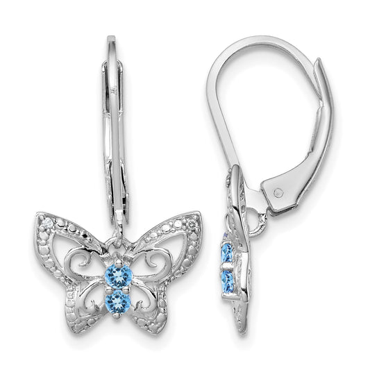 Sterling Silver Rhodium-plated Blue Topaz and Diamond Earrings