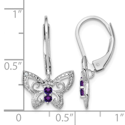 Sterling Silver Rhodium-plated Amethyst and Diamond Butterfly Earrings