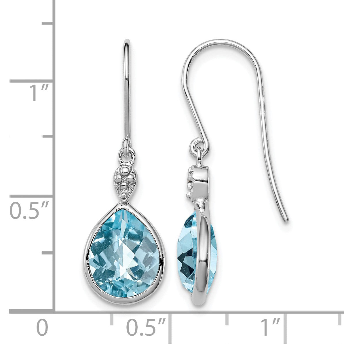 Sterling Silver Rhodium Plated Diamond and Blue Topaz Earrings