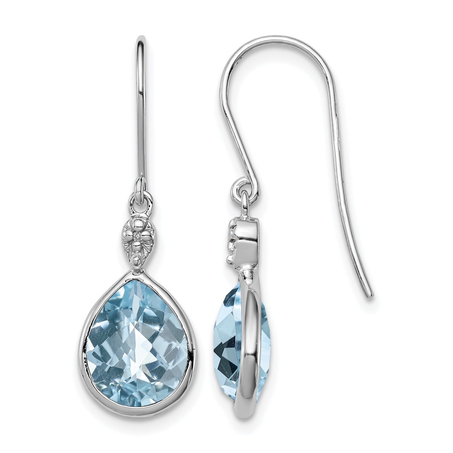 Sterling Silver Rhodium Plated Diamond and Blue Topaz Earrings