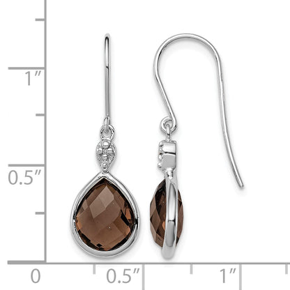 Sterling Silver RH Plated Diamond and Smoky Quartz Dangle Earrings