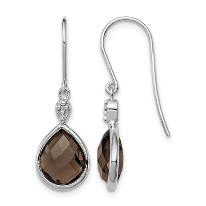 Sterling Silver RH Plated Diamond and Smoky Quartz Dangle Earrings
