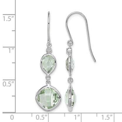 Sterling Silver Rhodium Plated Diamond and Green Quartz Earrings