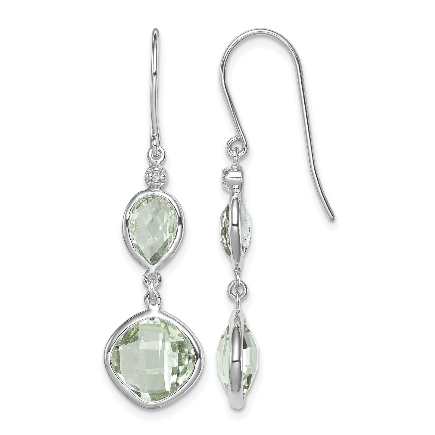 Sterling Silver Rhodium Plated Diamond and Green Quartz Earrings