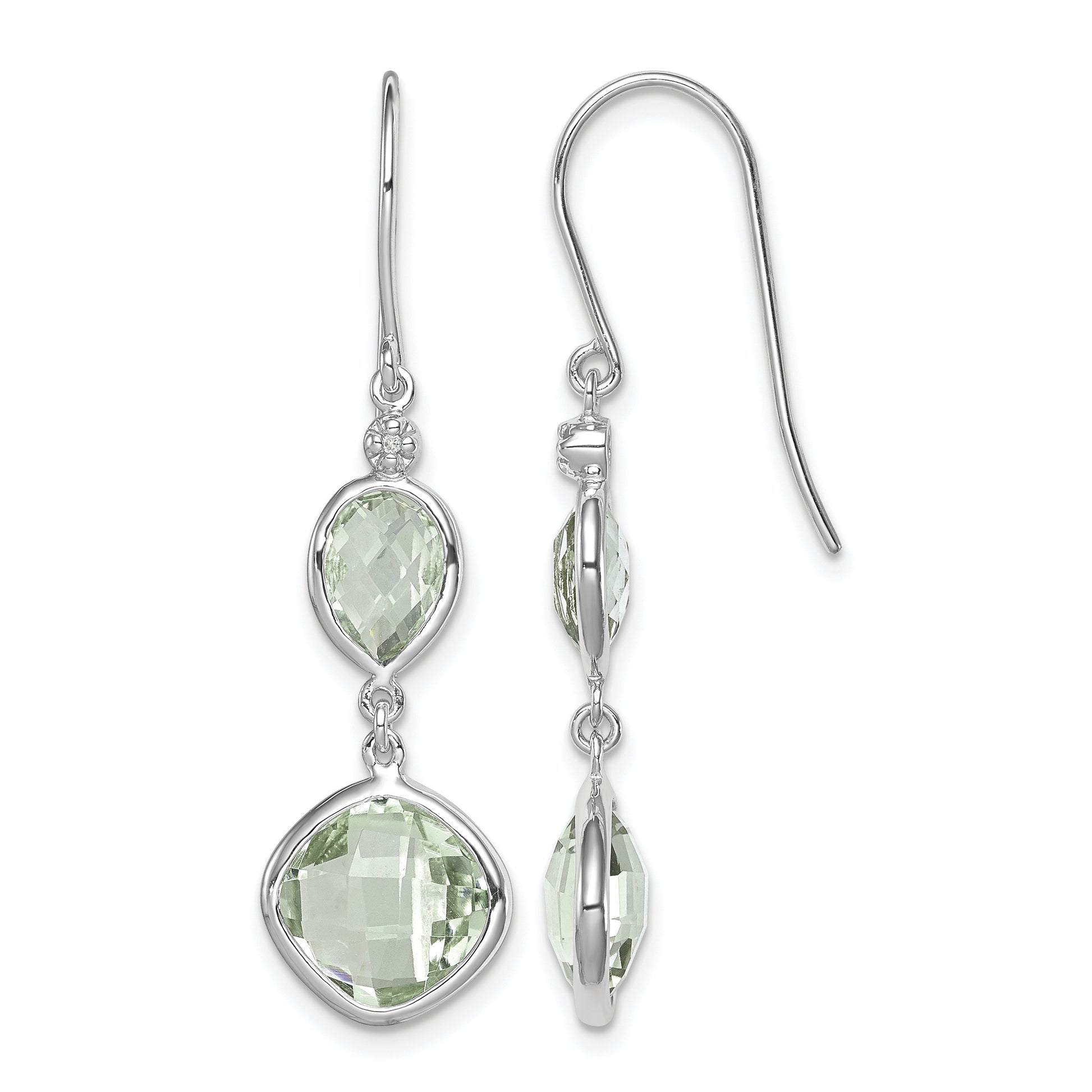 Sterling Silver Rhodium Plated Diamond and Green Quartz Earrings