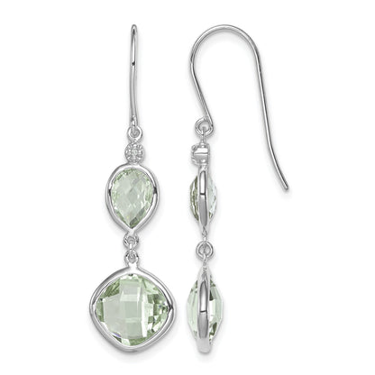 Sterling Silver Rhodium Plated Diamond and Green Quartz Earrings